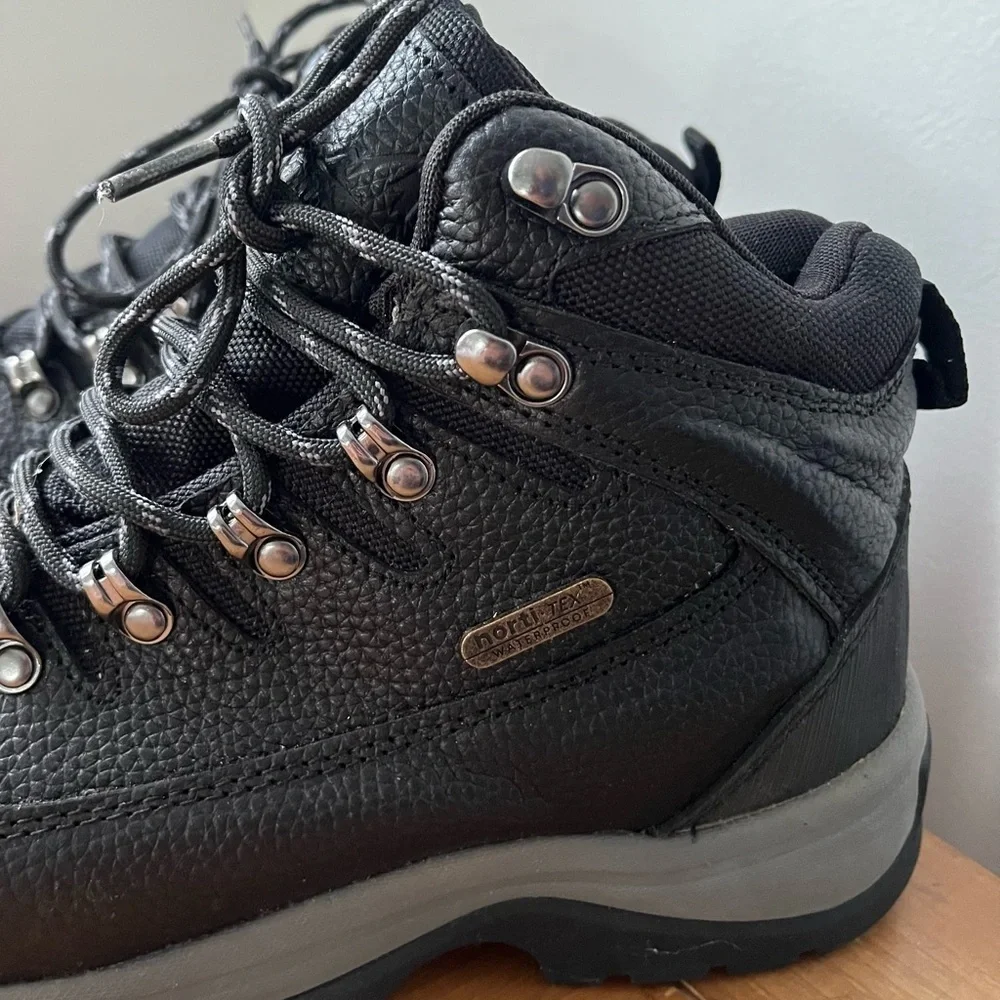 NEW NORTIV 8 Mens Black Leather Waterproof Lace Up Ankle Hiking Boots 7.5